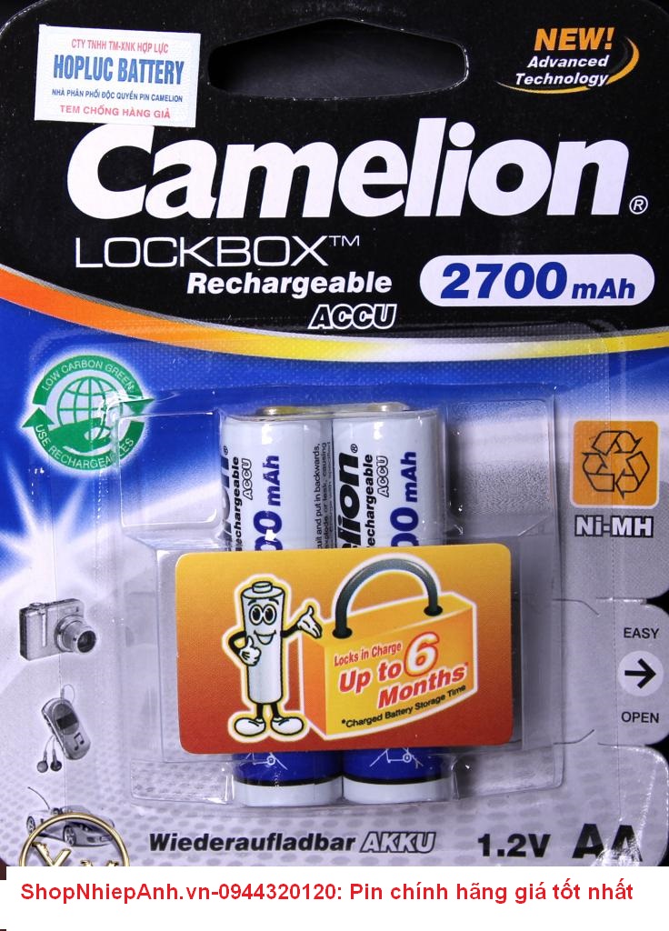 thumbnail pin sạc AA Camelion 2700mah lockbox technology (2 viên)
