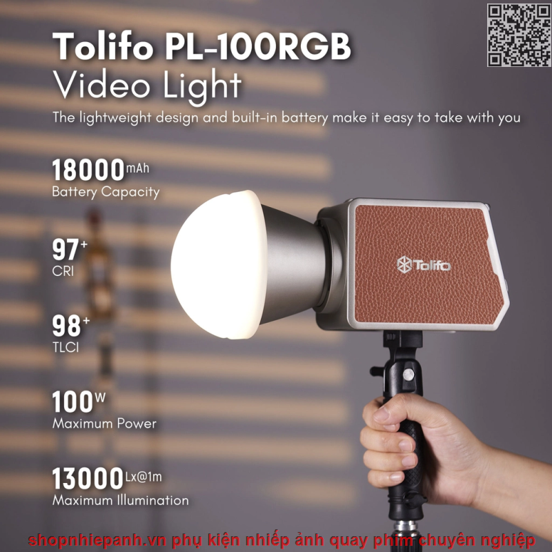 thumbnail Đèn Led Tolifo PL-100RGB 100W (combo túi và nguồn cắm) type C PD 4500mah 12FX - 0