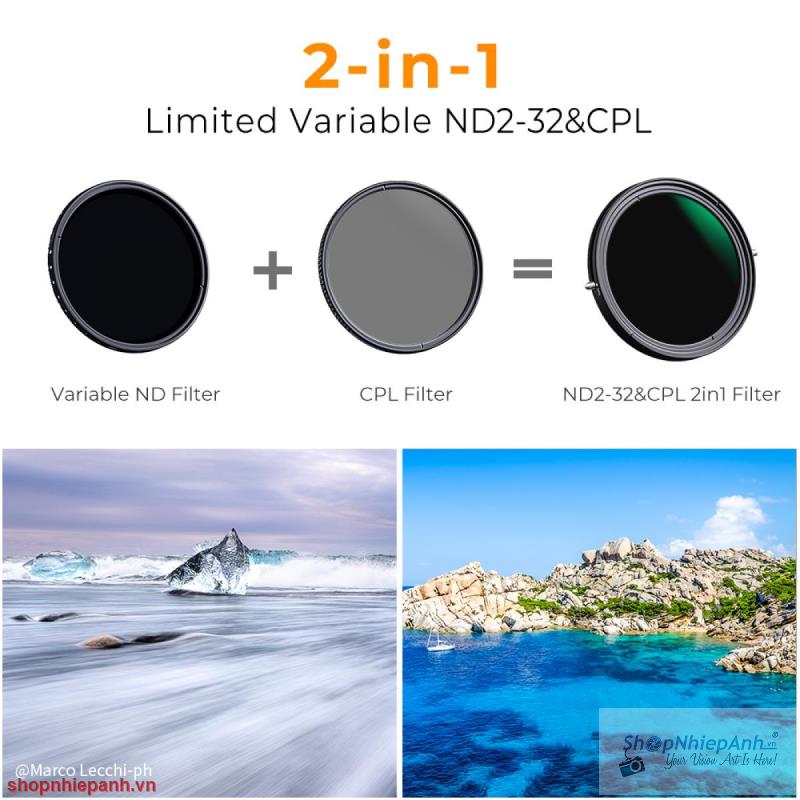 thumbnail Filter K&F concept 2in1 Variable ND2-ND32 + CPL MRC Nano X Multi-Layer Coatings Japanese AGC Glass 82mm - 1