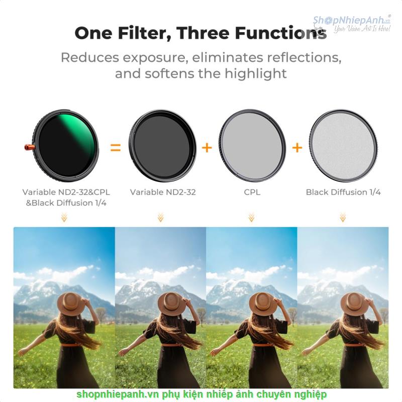 thumbnail Filter K&F concept 3in1 Nano-X ND2-32 + CPL +Black Mist Diffusion 1/4 + CPL Multi-Layer Coatings Japanese AGC Glass 52mm (KF01.2921V2) - 1