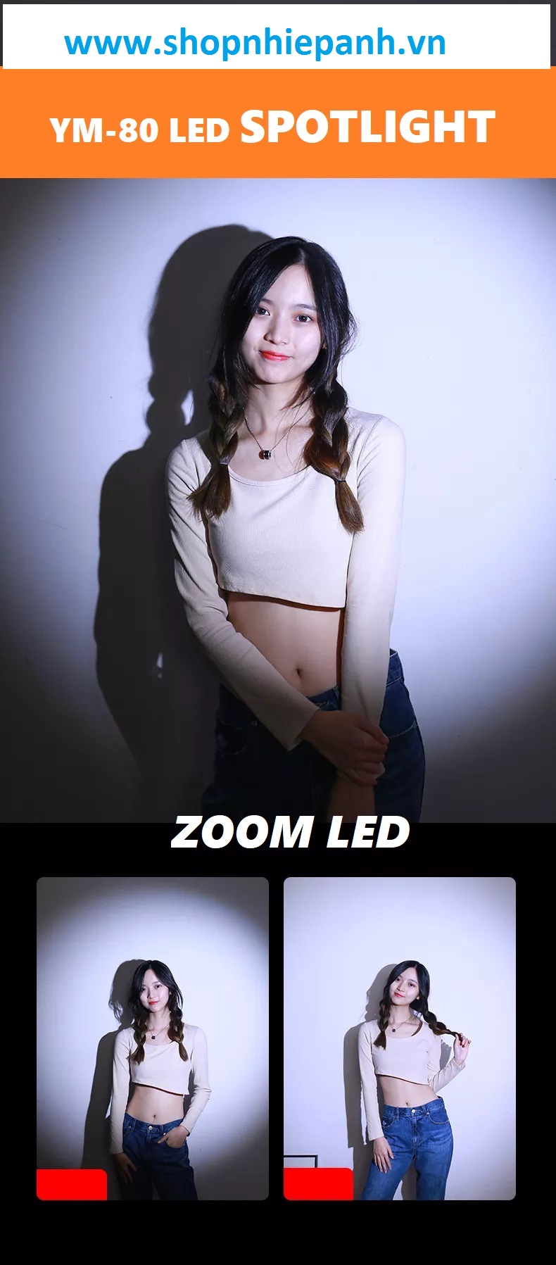 thumbnail LED chiếu điểm spot light YM-80 zoom led bicolor 2700K-6500K (đèn giả nắng) - 7