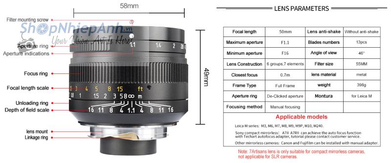 thumbnail Lens 7ARTISANS 50mm F1.1 for fujifilm fx - 2