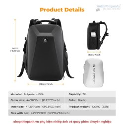 thumbnail Balo K&F concept Backpack Front HardShell KF13.134 22L Black - 5