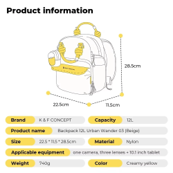 thumbnail Balo K&F Concept backpack lightweight urban wander 03 KF13.230 creamy yellow 12L - 5