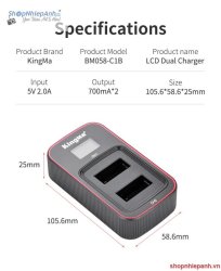 thumbnail Bộ 2 pin và sạc đôi LCD KingMa BM058 SPCC1B for gopro MAX - 3