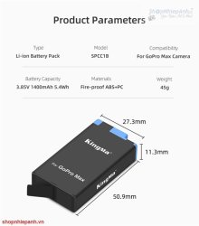 thumbnail Bộ 2 pin 1 sạc đôi LCD KingMa BM058 SPCC1B for gopro MAX 360 - 0