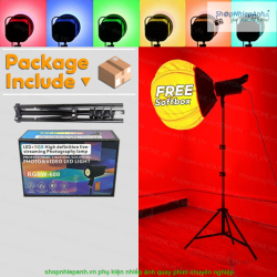 thumbnail Combo 1 cây đèn RGBW-600 100W 2700K-5600K 8 màu RGB kèm chân và softbox cầu