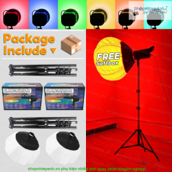 thumbnail Combo 2 cây đèn RGBW-600 200W 2700K-5600K 8 màu RGB kèm chân và softbox cầu
