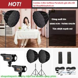 thumbnail Combo 2 Kit LED Bediro BD800-S 200w softbox Parabolic 65cm thao tác nhanh có remote kèm chân đèn lớn