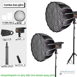 thumbnail Combo 2 Kit LED Bediro BD800-S 200w softbox Parabolic 90cm thao tác nhanh remote kèm chân đèn lớn - 0