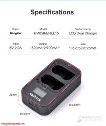 thumbnail Combo 2 pin 1 sạc đôi Kingma LCD BM058 for Nikon EN-EL15 - 6