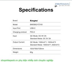 thumbnail Combo 2 pin 1 sạc đôi siêu tốc Kingma LCD BM058Q for Sony NP-FZ100 sony ZVE10II A7III A7SIII A7RIII A74 A7RIV A7M4 A9 A6600 A7V - 6