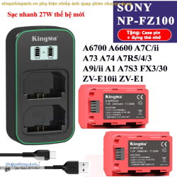 thumbnail Combo 2 pin 1 sạc đôi siêu tốc Kingma LCD BM058Q for Sony NP-FZ100 sony ZVE10II A7III A7SIII A7RIII A74 A7RIV A7M4 A9 A6600 A7V