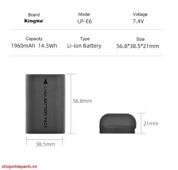 thumbnail Combo 2 pin 1 sạc Kingma LCD BM058 for Canon LP-E6 E6N E6NH canon EOS R6 R5 R 5DIV 5DIII 5DII 90D 80D 70D 60D - 4