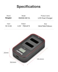 thumbnail Combo 2 pin 1 sạc Kingma LCD BM058 for Canon NB-13L G7X G7X2 G7X3 G9X SX720 - 4