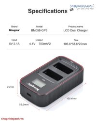 thumbnail Combo 2 pin 1 sạc Kingma LCD BM058 for Gopro Hero 9 10 11 12 - 3