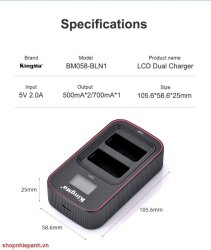 thumbnail Combo 2 pin 1 sạc Kingma LCD BM058 for Olympus BLN1 BLN-1 Pen F, OM-D E-M1, OM-D E-M5, OM-D E-M5 Mark II, OM-D E-P5 - 2