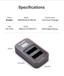 thumbnail Combo 2 pin 1 sạc Kingma LCD BM058 for Olympus BLS-1 / BLS-5 BLS-5, BLS-50, PS-BLS5 Battery for Olympus OM-5, OM-D E-M5 III, E-M10, E-M10 III, E-M10 IV, E-PL6, E-PL7, E-PL8, E-PL9, E-PL10, Stylus 1 Camera - 6