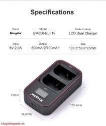 thumbnail Combo 2 pin 1 sạc Kingma LCD BM058 for Panasonic DMW-BLF19 GH5 GH5S GH4 GH3 G9 - 4