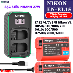 thumbnail Combo 2 pin 1 sạc Kingma LCD BM058Q ver 5 for Nikon EN-EL15 Z5 Z6 Z6II Z7 Z7II D7100 D200 D800 D810 D7000 D750 D7500 D600 D610