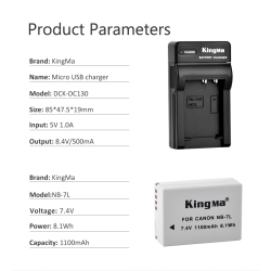 thumbnail Combo pin và sạc KingMa NB-7L 7LH for Canon Powershot G10, G11, G12, SX30 IS, PC1560 - 0