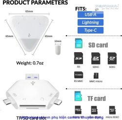 thumbnail Đầu đọc thẻ đa năng OTG 3 in 1  (USB-A, USB-C, Lightning) - 6