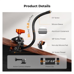 thumbnail Kẹp arm kim loại dài 30 cm uốn dẻo đa năng K&F concept KF31.227 tương thích mọi thiết bị - 3