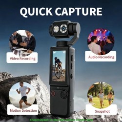 thumbnail Máy quay chống rung gimbal 360 4K Pocket OZCT Q8 cảm biến 1in / chống rung 3 trục / nhận diện gương mặt / cảm ứng 2in (Black) - 0