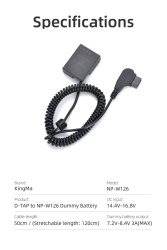 thumbnail pin ảo D-TAP NP-W126 Kingma Dummy Battery for FUJI X-PRO2, X-H1, X-T2, X-T3, X-T10... - 5