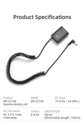 thumbnail Pin ảo Kingma Dummy battery for Sony FZ100 nguồn cắm điện 220v - 0