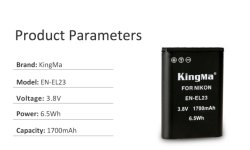 thumbnail Pin Kingma EN-EL23 for nikon coolpix  B700, P900, P600, P610, S810c - 0