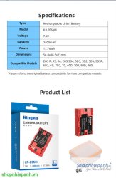 thumbnail Pin Kingma LP-E6NH 2400mah for Canon LP-E6 E6N E6NH canon EOS R6 R5 R 5DIV 5DIII 5DII 90D 80D 70D 60D - 6