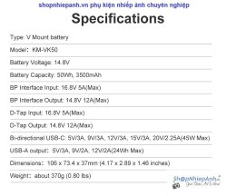 thumbnail Pin Kingma mini V mount KM-VK50 50Wh 3500mah - 9