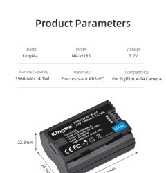 thumbnail Pin Kingma NP-W235 for fujifilm Pin Kingma NP-W235 2400mah for Fujifilm X-T4, X-T5, X-H2, X-H2S, X-S20, GFX 50S II, GFX 100S - 1