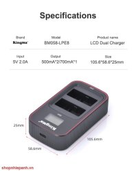 thumbnail Sạc Kingma BM058 LCD for Canon LP-E6 E6N E6NH canon EOS R6 R5 R 5DIV 5DIII 5DII 90D 80D 70D 60D - 2