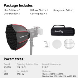 thumbnail Softbox Smallrig RA-D30 mini Parabolic grid tổ ong for smallrig RC 60 B 4358 - 8