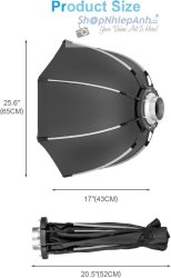 thumbnail Softbox thao tác nhanh octa 8 cạnh 65cm kèm grid tổ ong ngàm bowens kim loại - 2