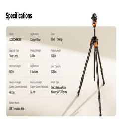 thumbnail Tripod K&F concept Carbon fiber travel ultra light weight A225C2+BH-28L (KF09.175) - 9