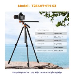 thumbnail Tripod K&F concept TA254A7+FH-03 đầu dầu siêu mượt panorama chân siêu cao chụp top shot  (KF09.137) - 0