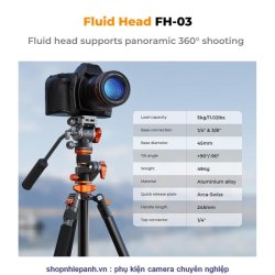 thumbnail Tripod K&F concept TA254A7+FH-03 đầu dầu siêu mượt panorama chân siêu cao chụp top shot  (KF09.137) - 1