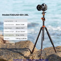 thumbnail Tripod K&F concept T254A8+BH-28L (SA254T1) (KF09.086) top shot - 7